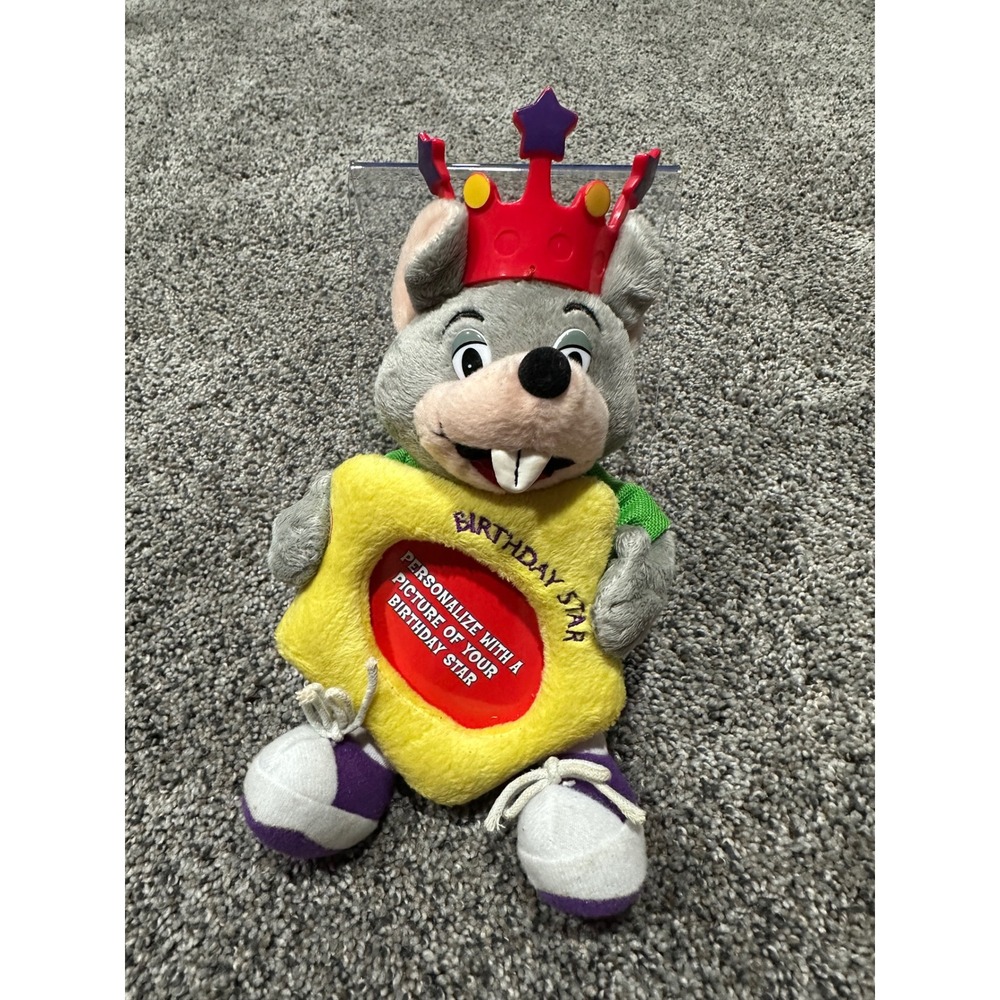 Chuck E Cheese Birthday Star Plush Mouse Photo Frame 2009 Crown Toy